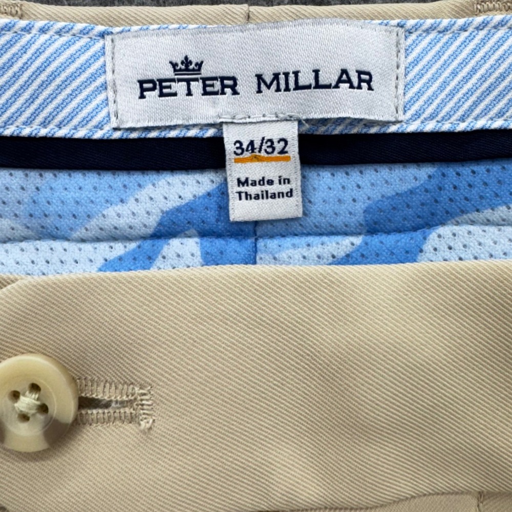 Peter Millar Mens Durham High Drape Performance Khaki Pant 34x28 Flat Front Golf - Picture 4 of 12